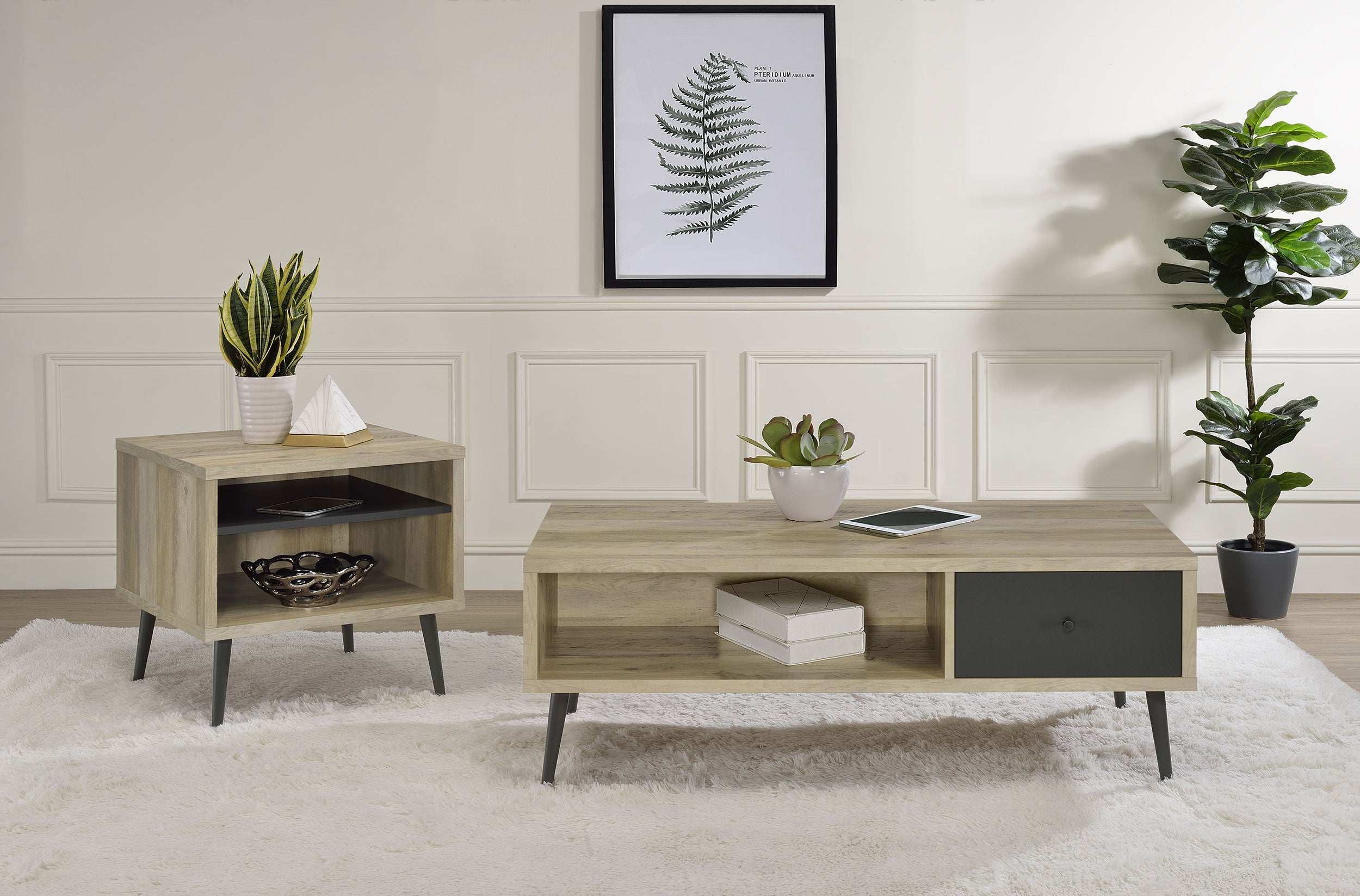 Welsh1-Drawer Rectangular Engineered Wood Coffee Table With Storage Shelf Antique Pine And Grey-701038