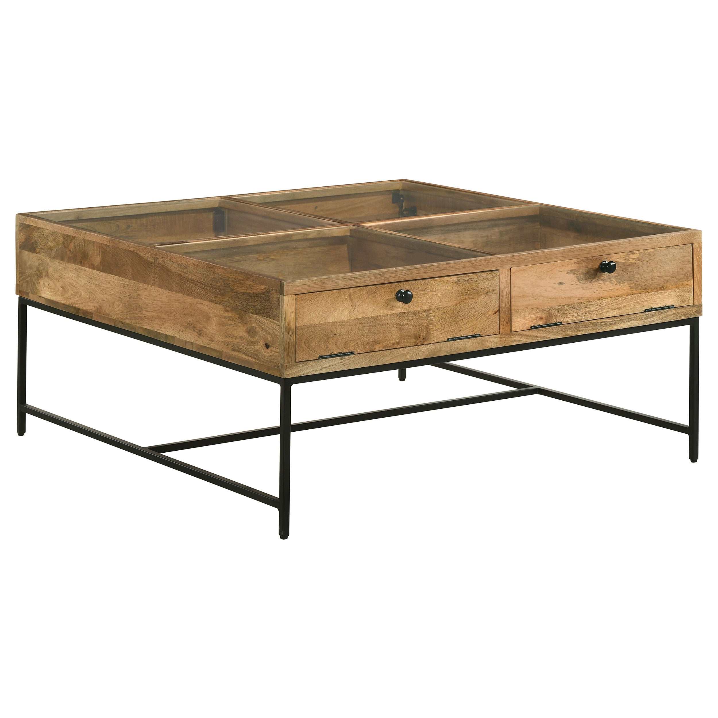 Stephie 4-Drawer Square Clear Glass Top Coffee Table Honey Brown-704698