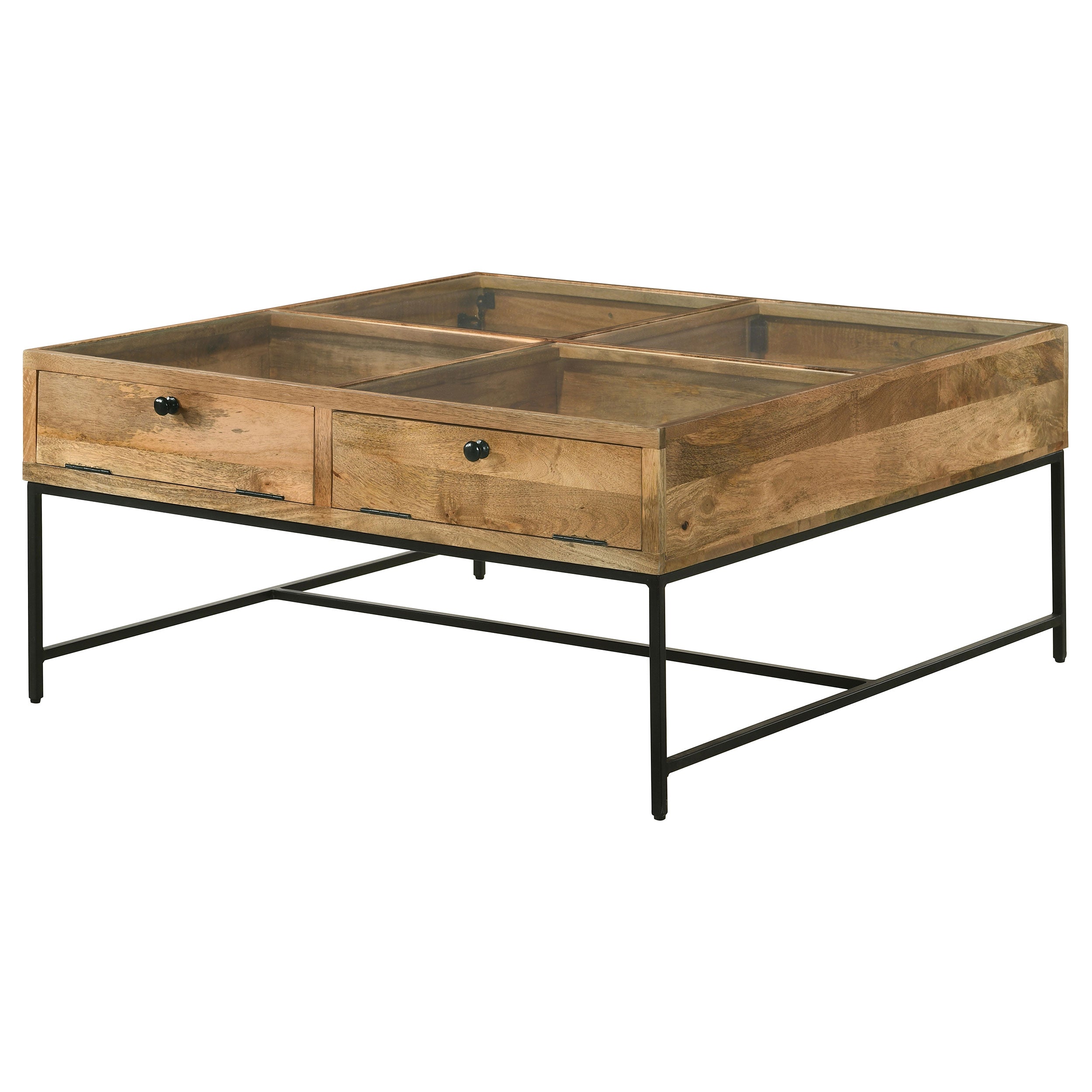 Stephie 4-Drawer Square Clear Glass Top Coffee Table Honey Brown-704698