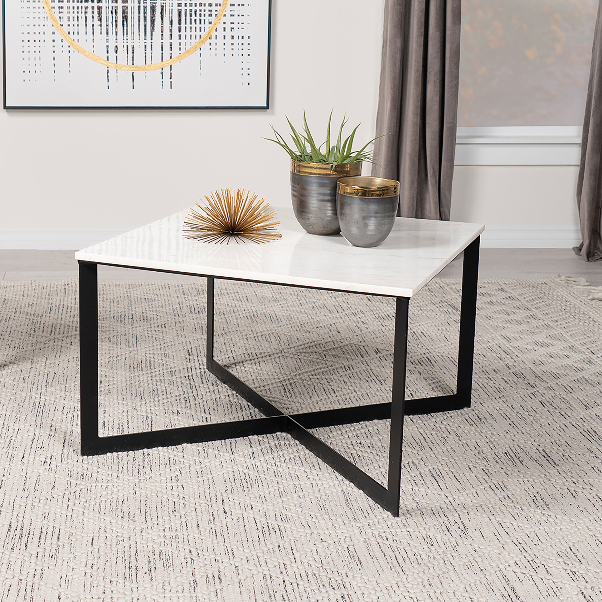 Tobin Square Marble Top Coffee Table White And Black-707698