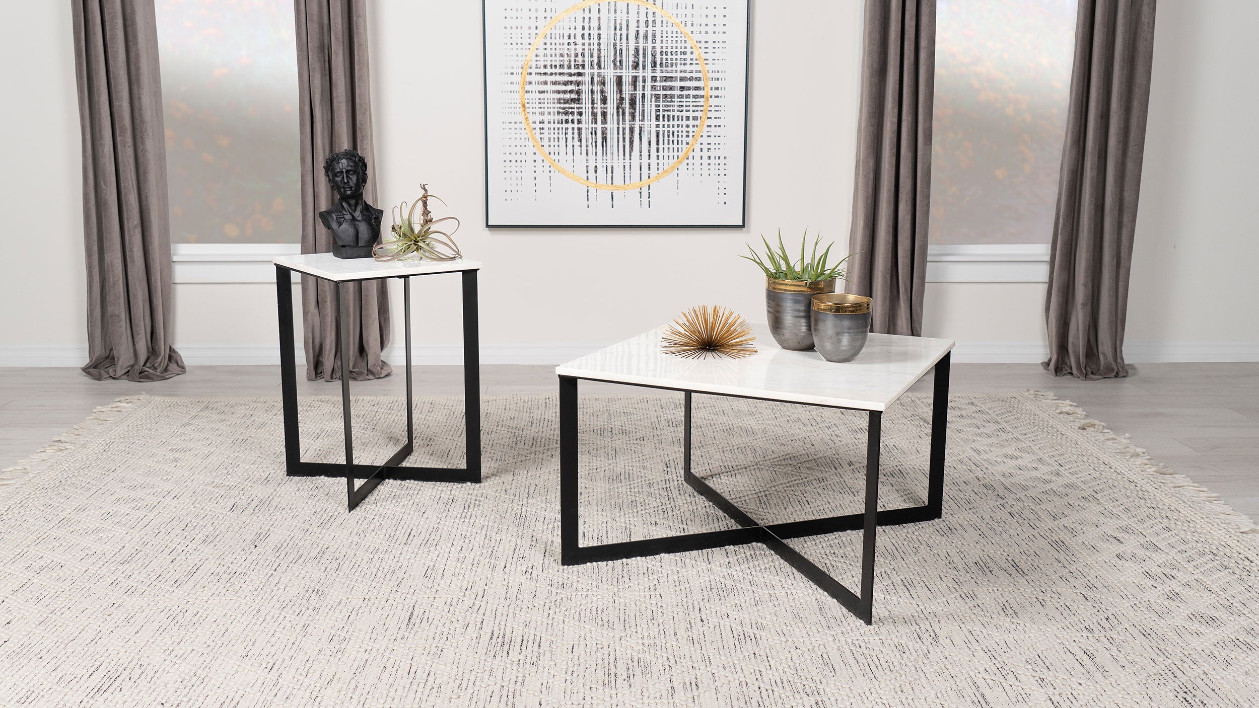 Tobin Square Marble Top Coffee Table White And Black-707698