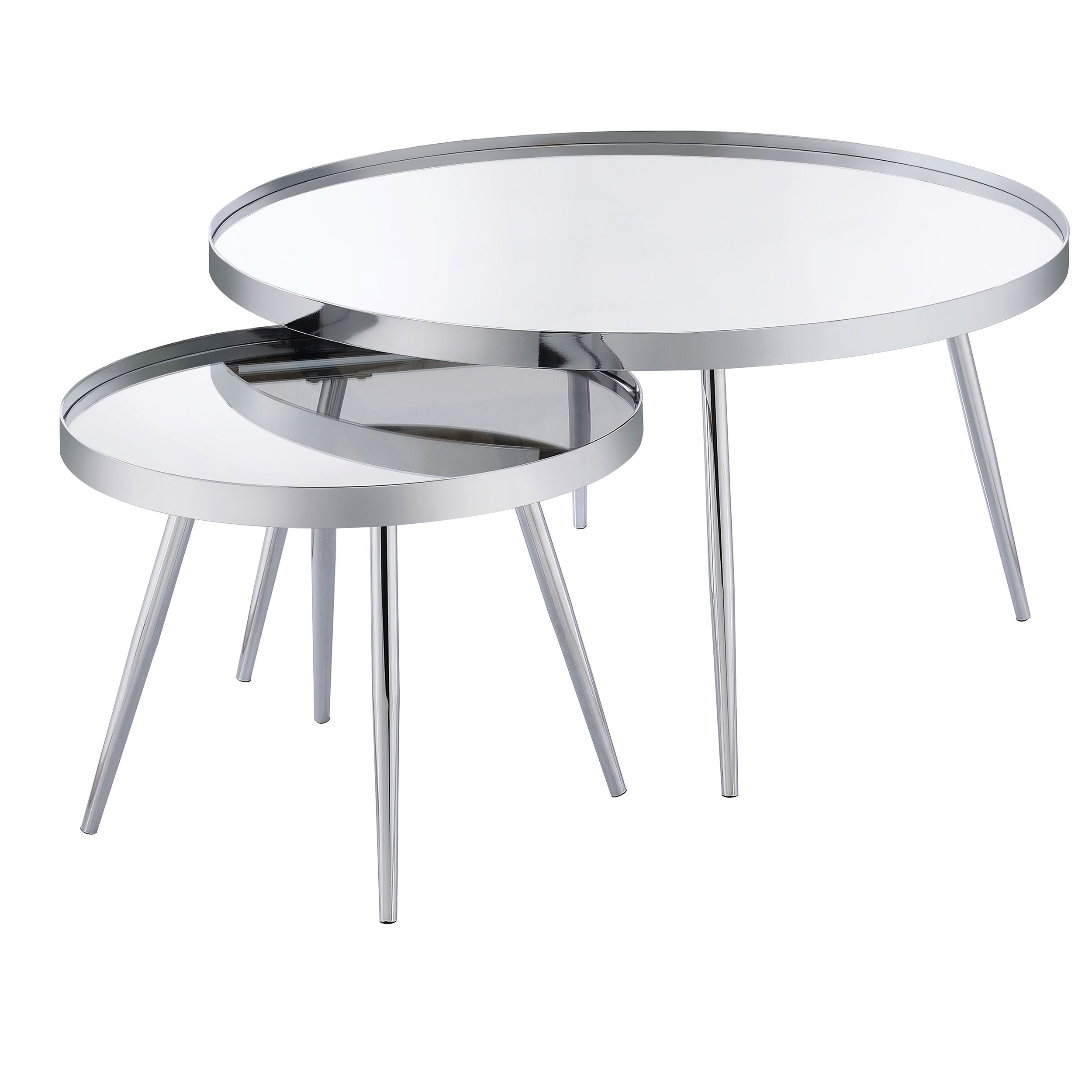 Kaelyn 2-Piece Round Mirror Top Nesting Coffee Table Chrome- 708368