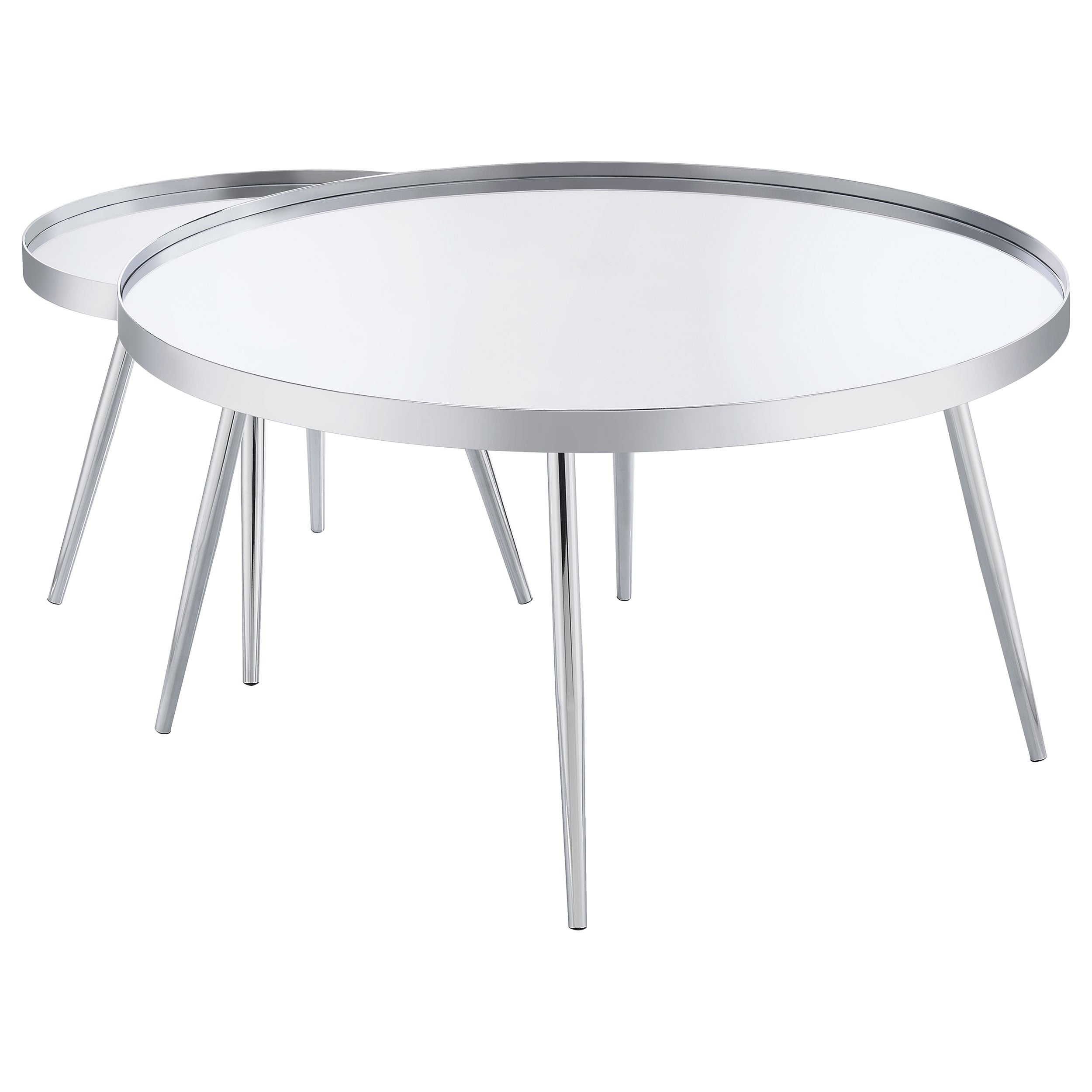 Kaelyn 2-Piece Round Mirror Top Nesting Coffee Table Chrome- 708368