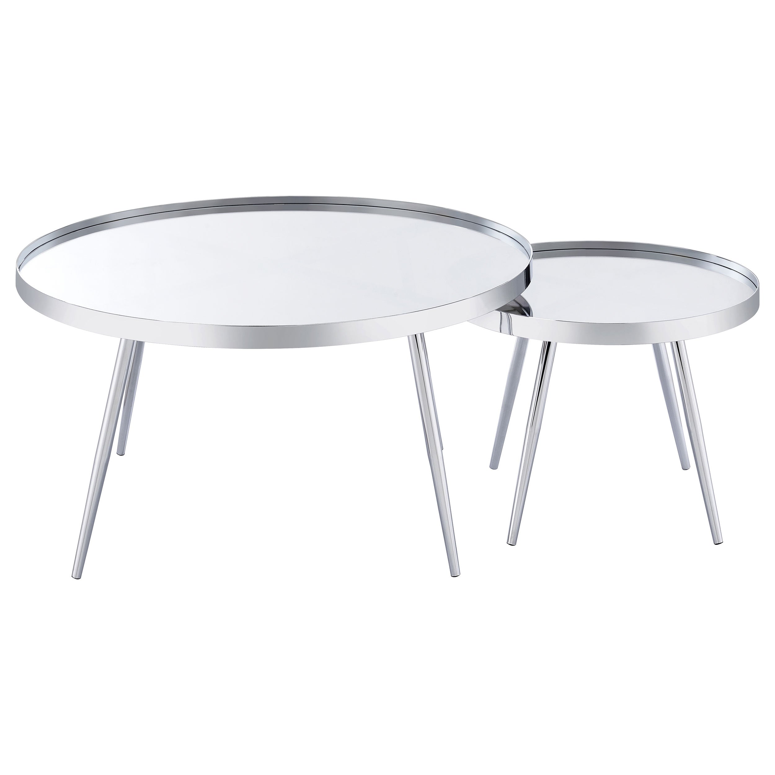 Kaelyn 2-Piece Round Mirror Top Nesting Coffee Table Chrome- 708368