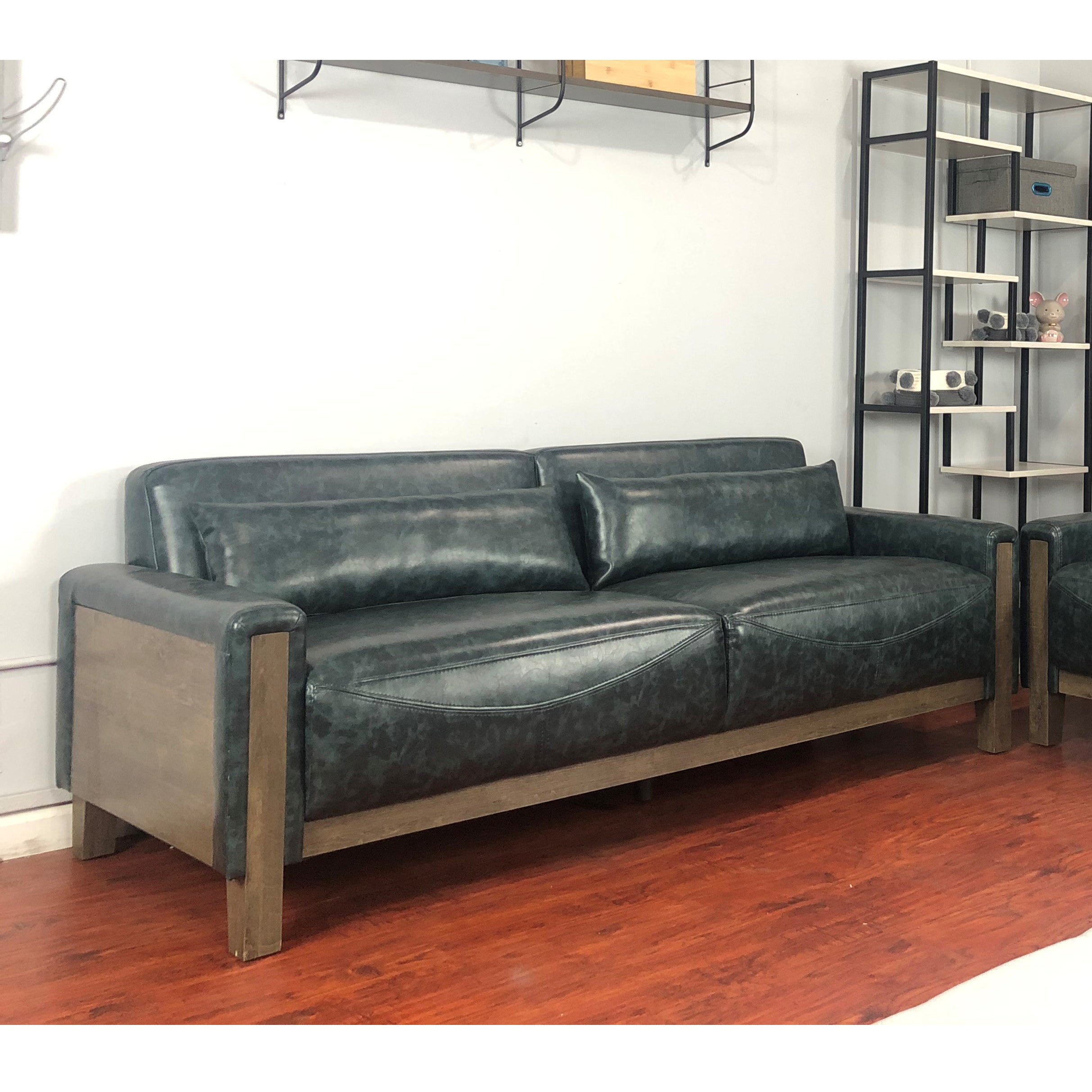 8071-DGN-3 | SOFA - DISTRESSED GREEN &amp; WALNUT OAK