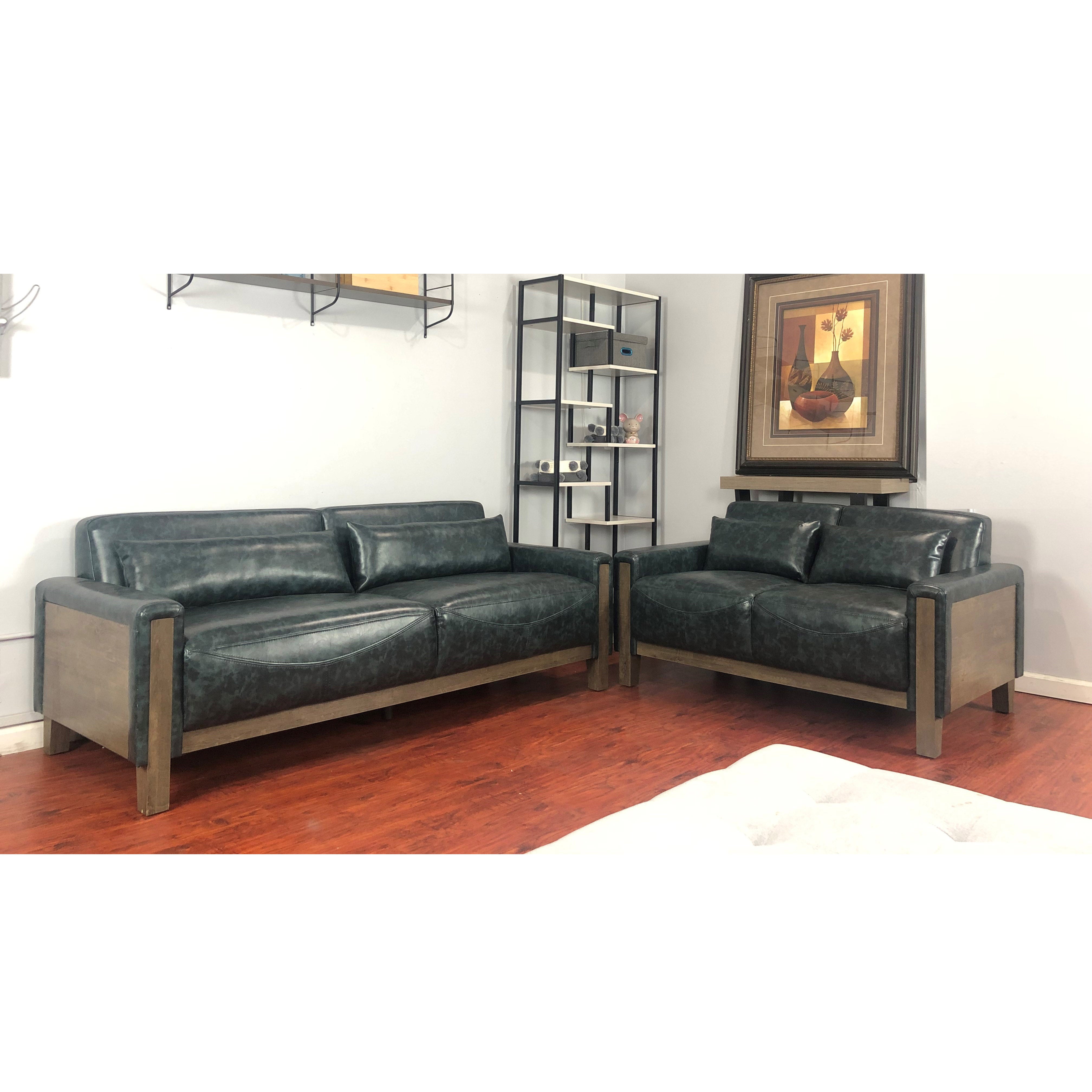 8071-DGN-3 | SOFA - DISTRESSED GREEN &amp; WALNUT OAK