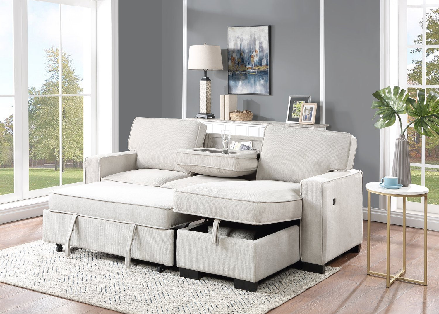 Sofa Reversible Storage Chaise Pull Out Sleeper-81353BE