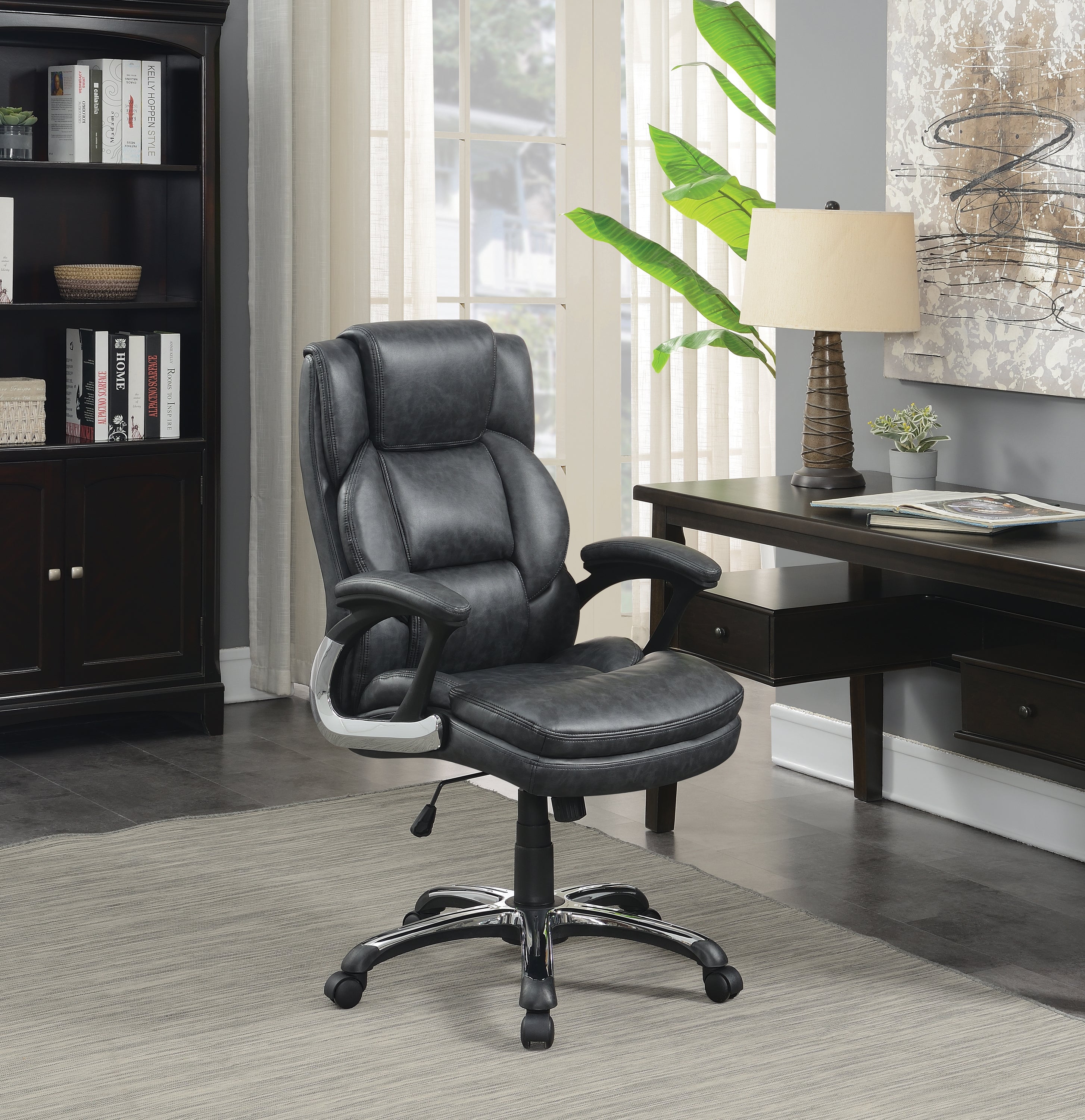 Nerris Adjustable Height Office Chair With Padded Arm Grey And Black-881183