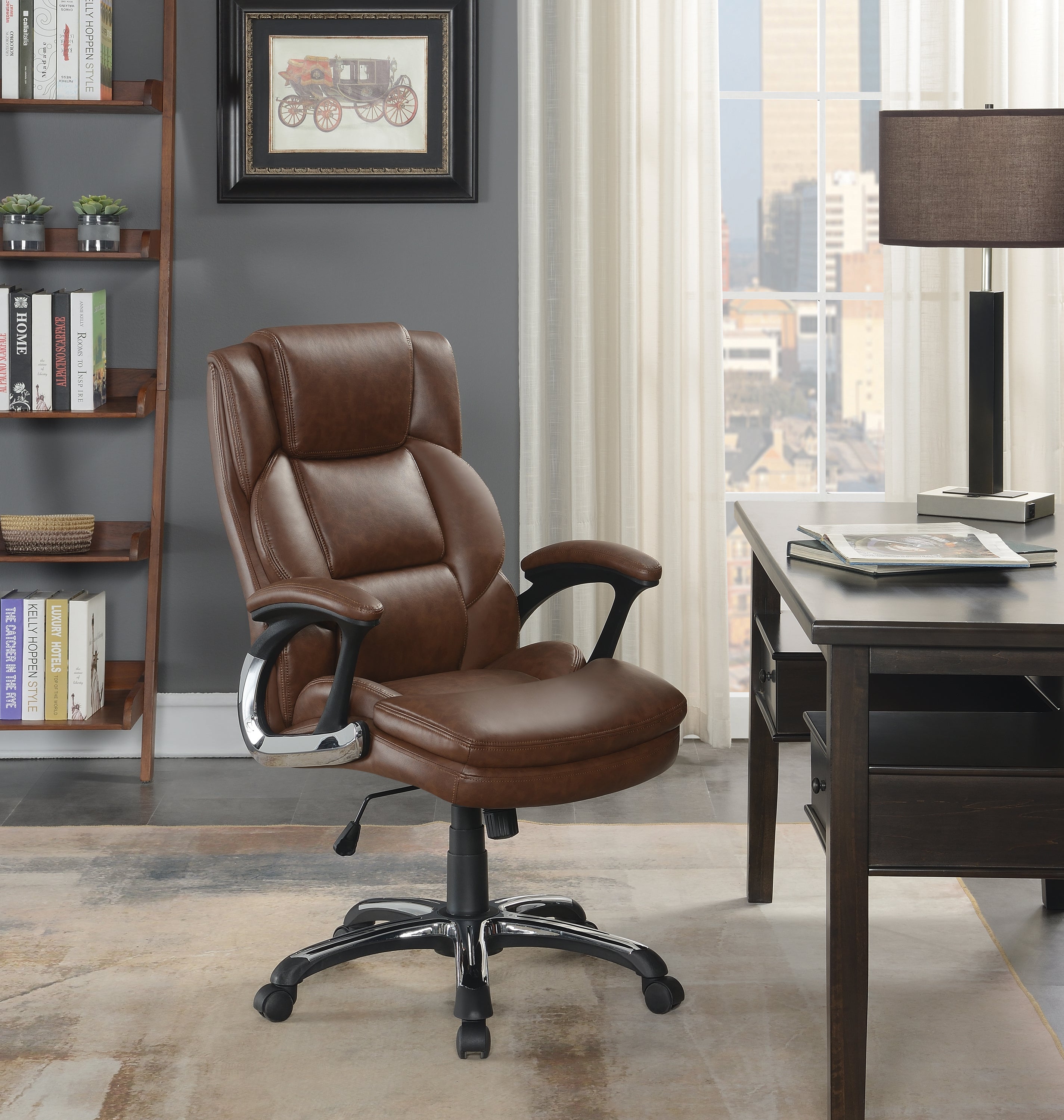 Nerris Adjustable Height Office Chair With Padded Arm Brown And Black-