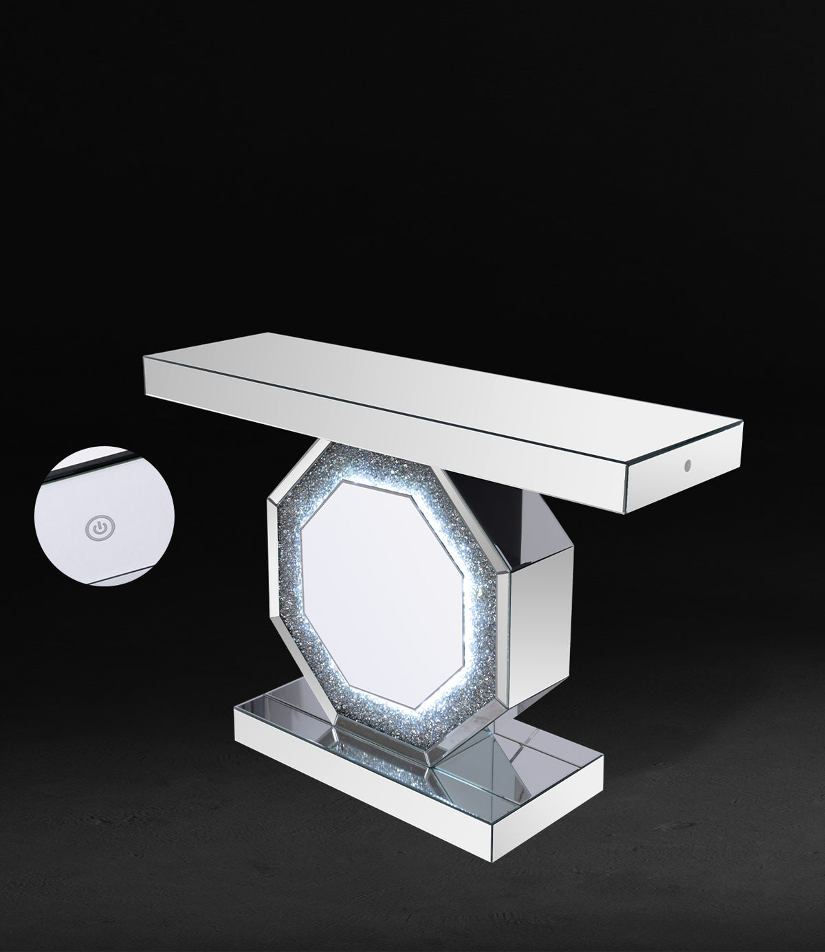 VANITII Crushed Diamonds LED Mirrored Console Table X-TAB-LED-06-02