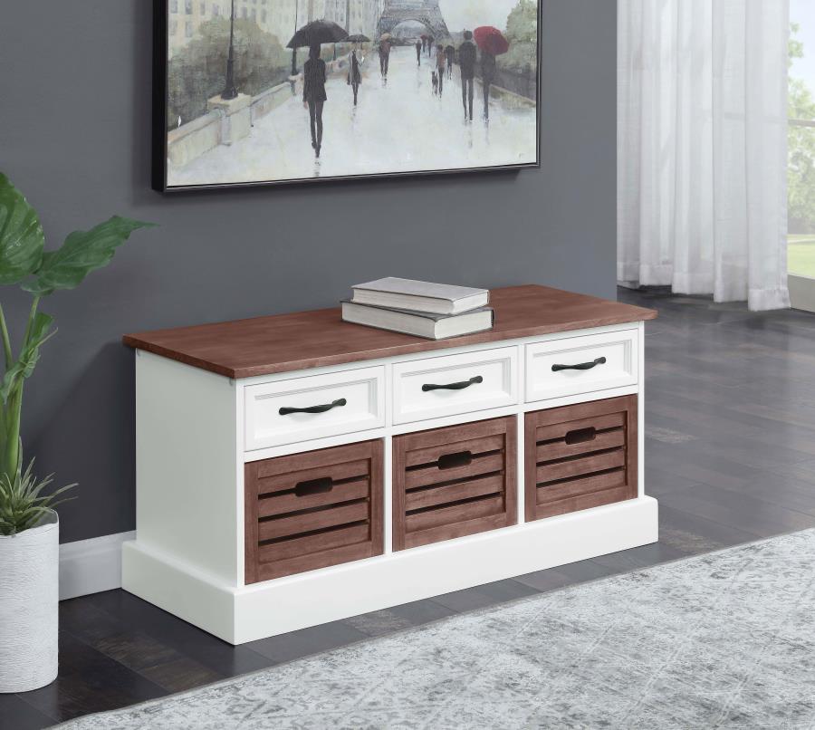 Alma 3-drawer Storage Bench Weathered Brown and White - 911196