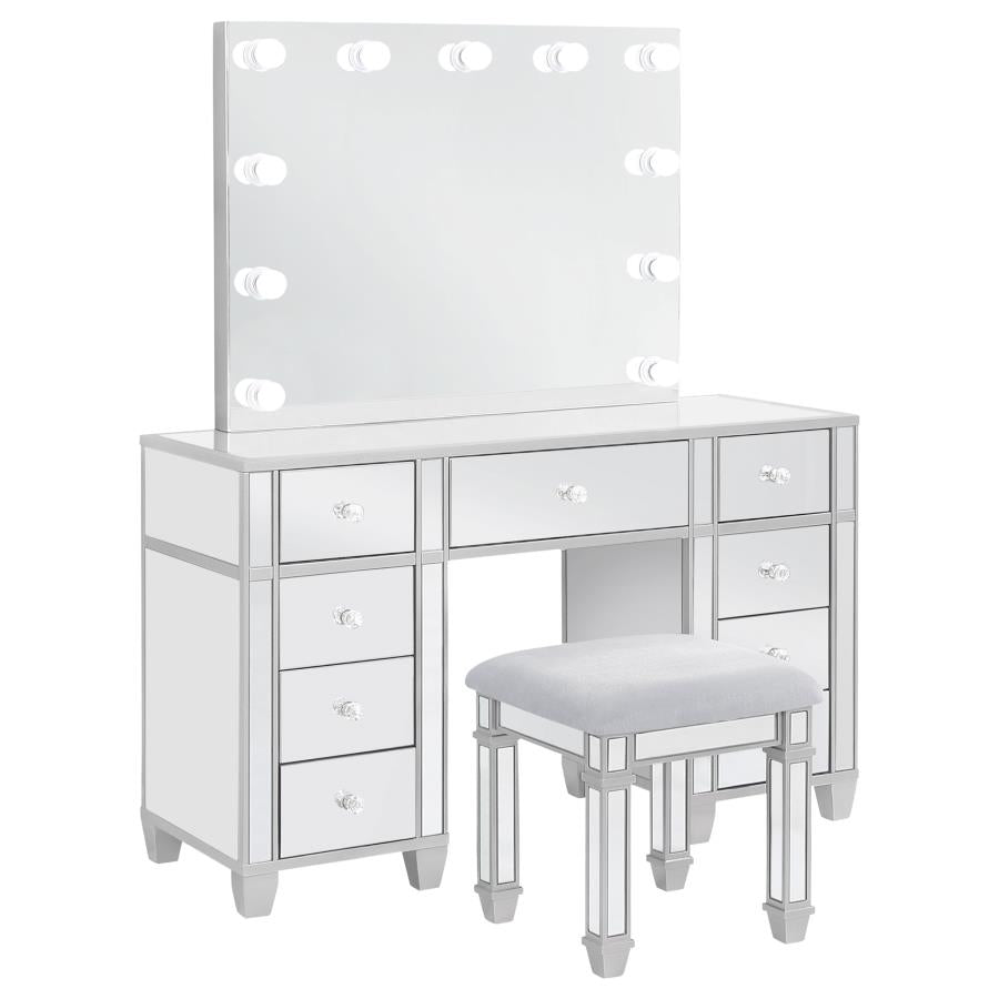 Allora 9-drawer Vanity Set with Lighting Metallic Silver	-  930242