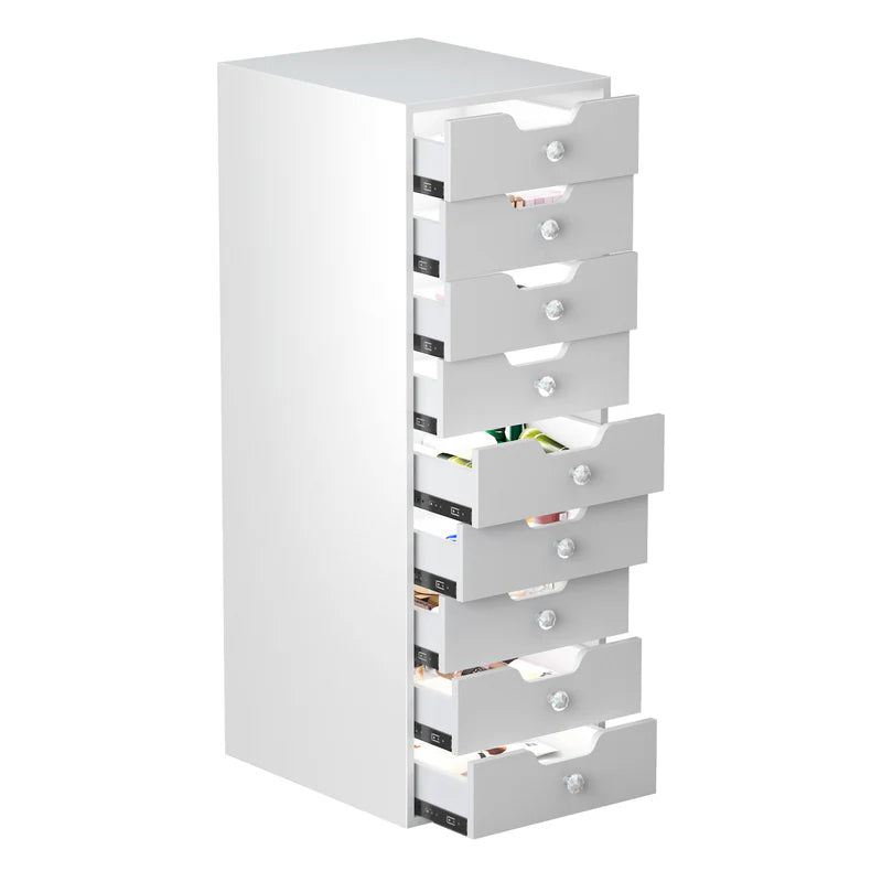 9-Drawer Makeup Vanity Storage Unit with Lights   VNT-9DrawerC-WHT