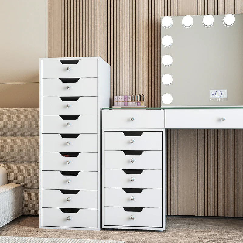 Make Up Unit 9-Drawer Makeup Vanity Storage Unit with Lights VNT-9DrawerC-WHT