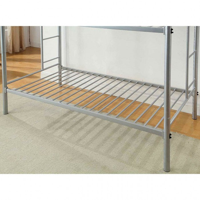 Twin/ Twin Bunk Bed Silver with Mattresses