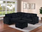 4-Piece Sectional with Ottoman - Black Corduroy