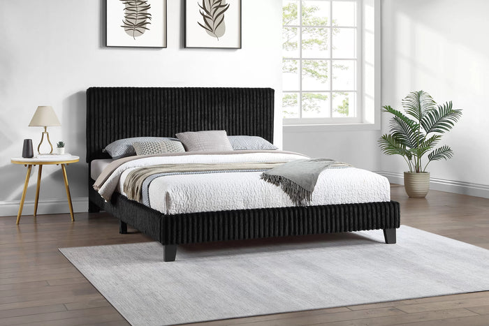 Queen Platform Bed - Black Corduroy