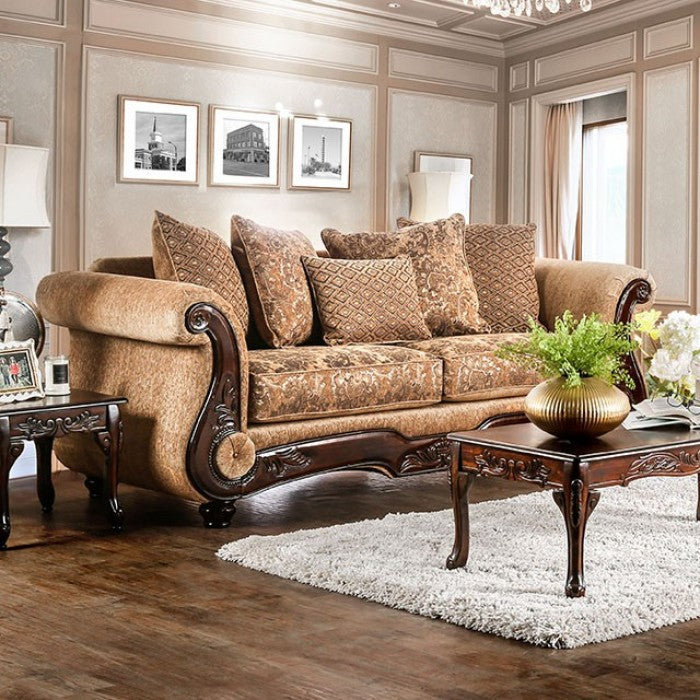 Nicanor Traditional Sofa - Tan/Gold