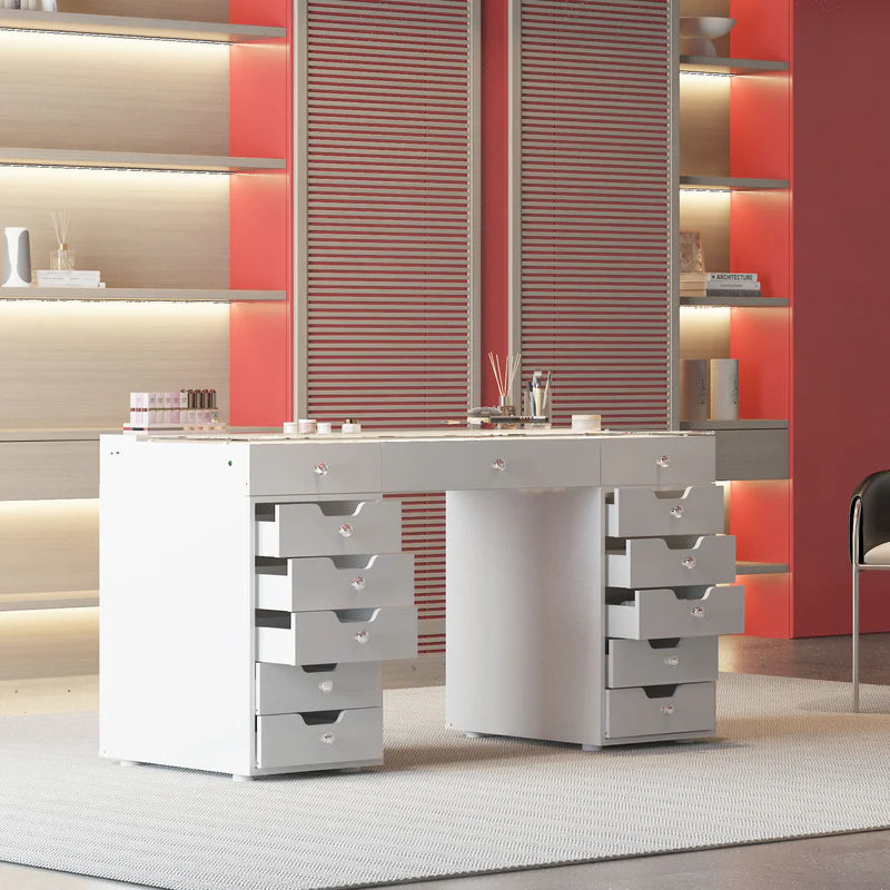 Eva Vanity Desk - 13 Storage Drawers   VNT-EVA-A01-WHT