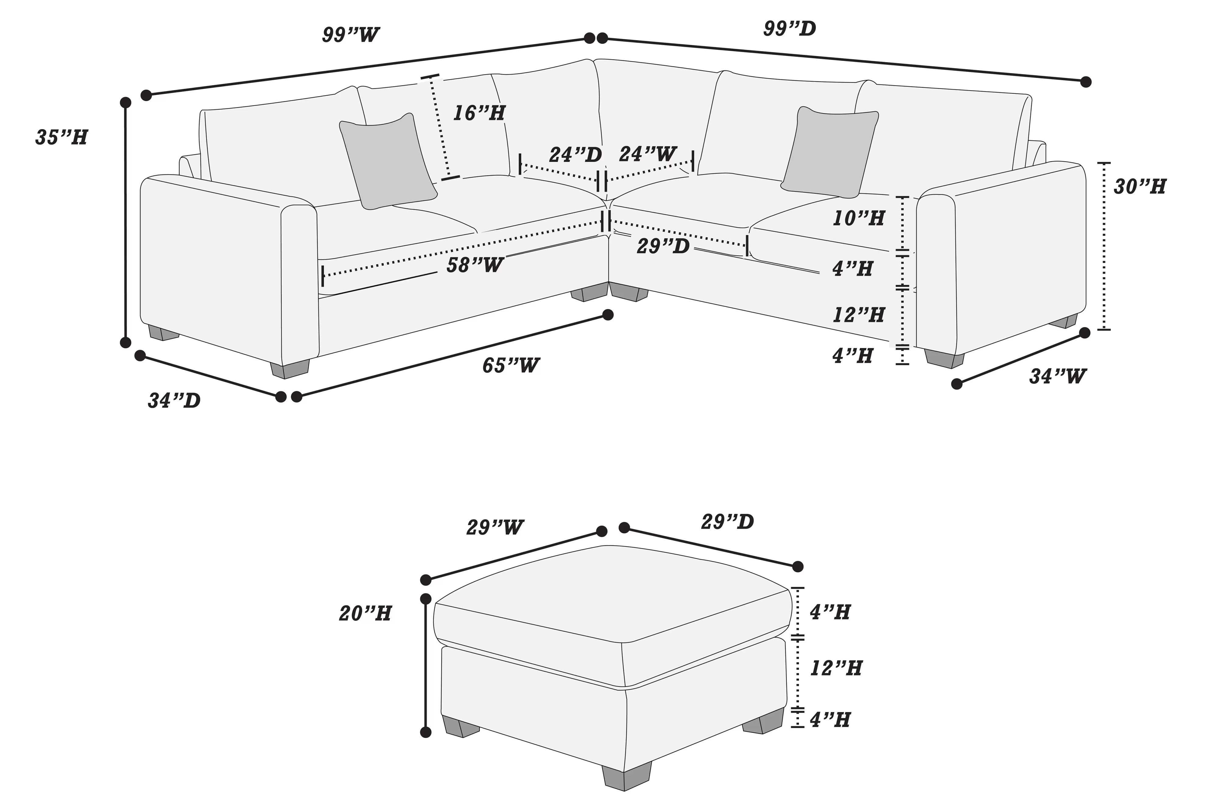 4-Piece Sectional Set ||  F8302 / F8303 / F8890 / F8891
