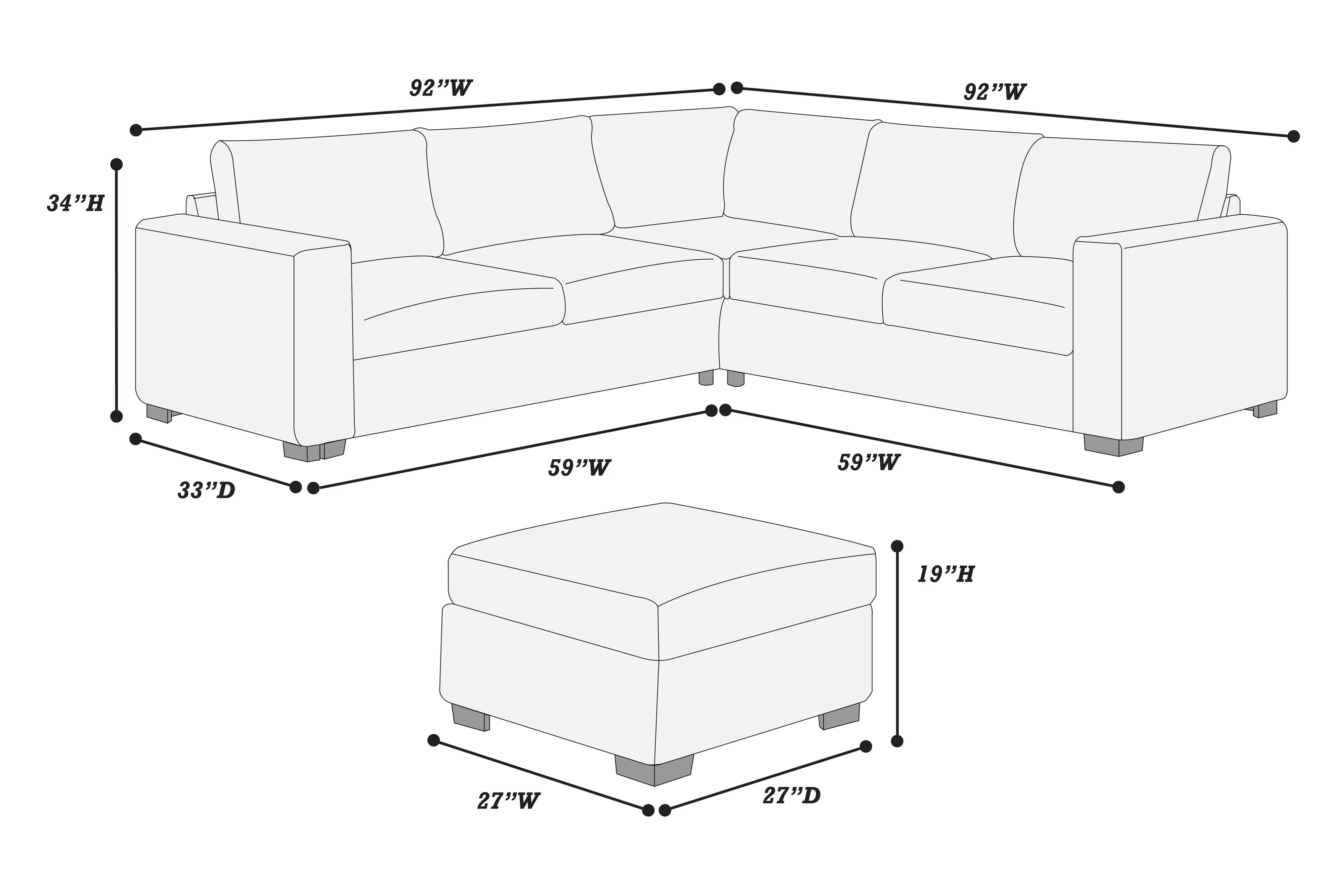 4-Piece Sectional Set W/ Ottoman ||  F8463 / F8464
