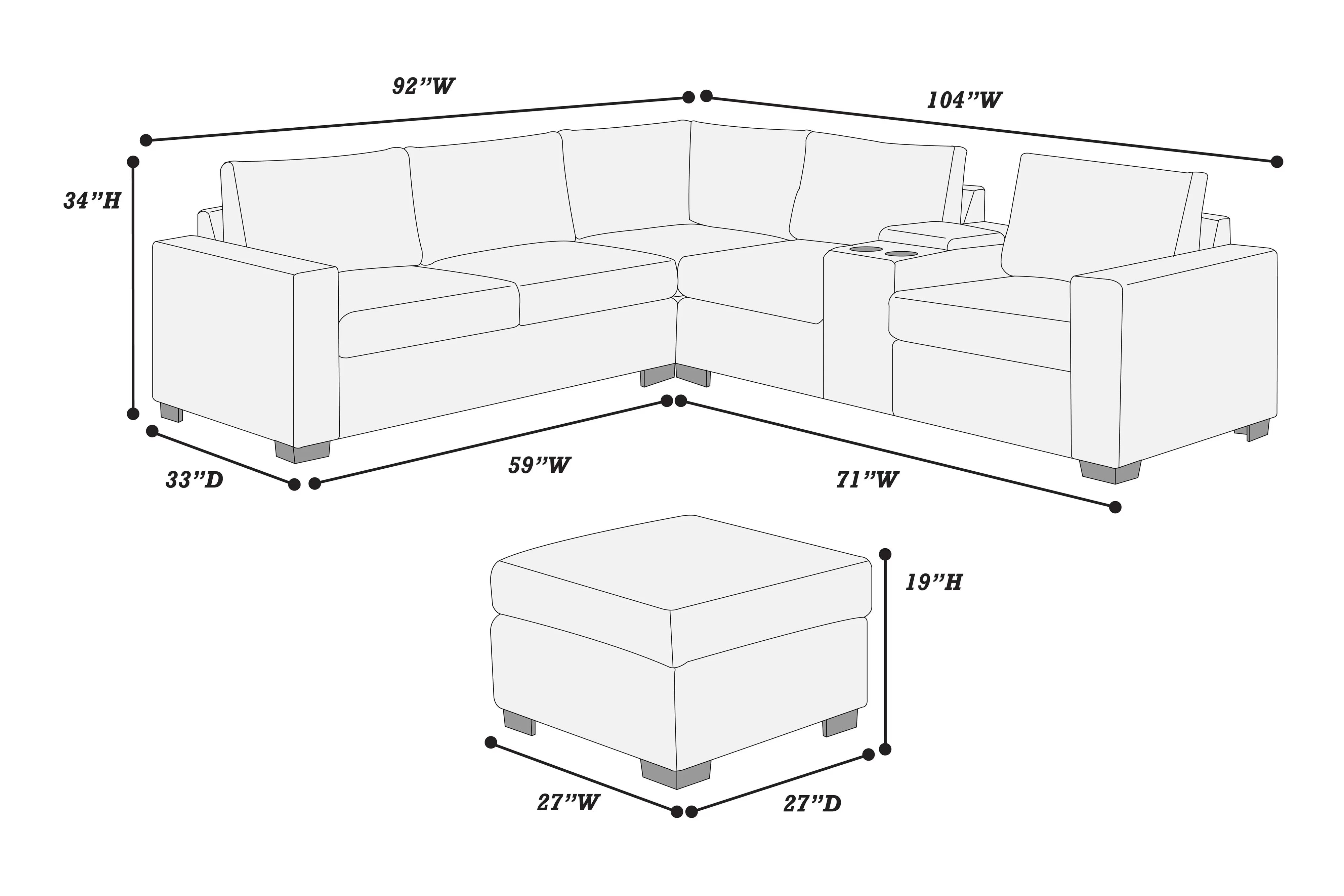 4-Piece Sectional Set W/ Ottoman ||  F8467 / F8468/ F8344/ F8345