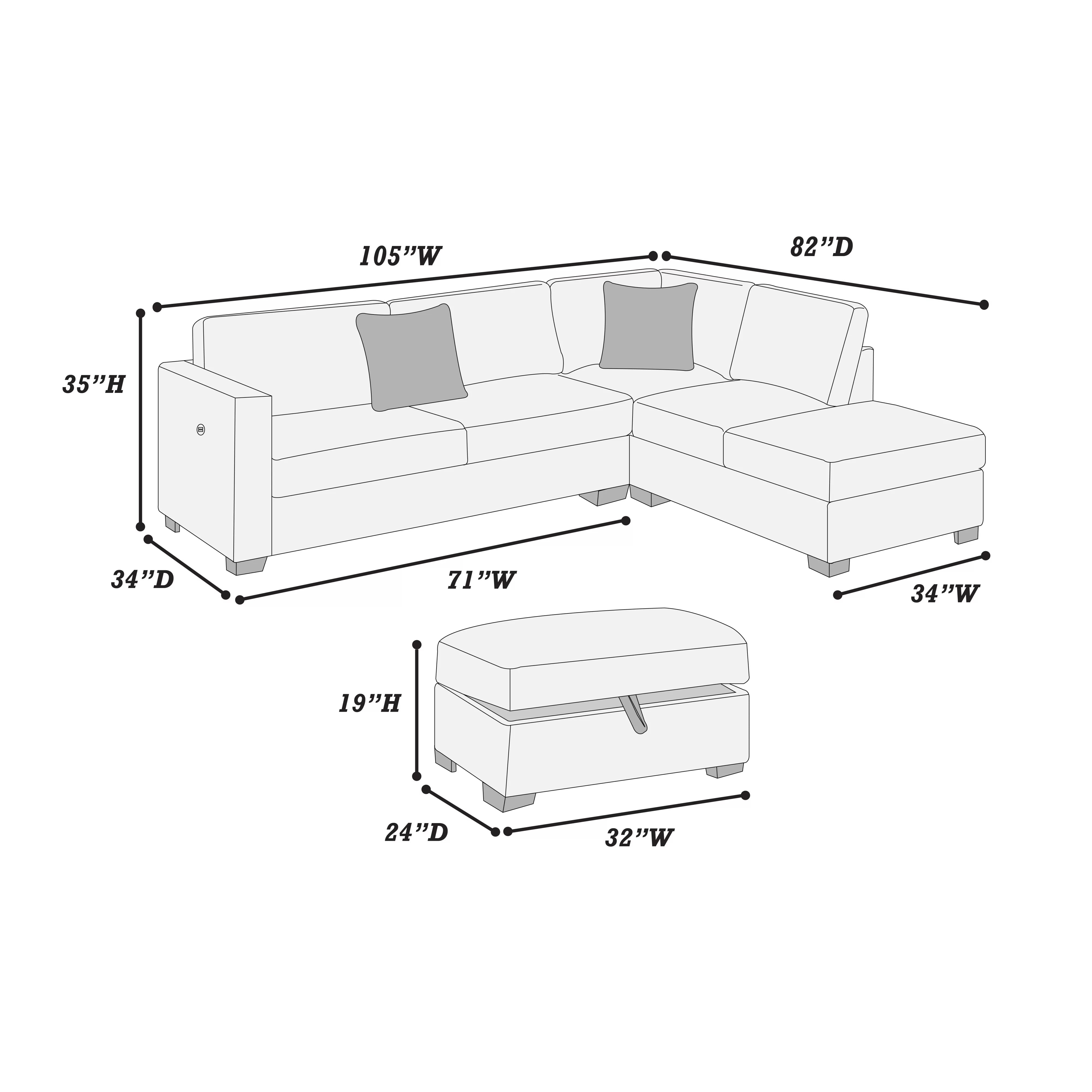 3-Piece Reversible Sectional Set W/ Ottoman ||  F8483 / F8484