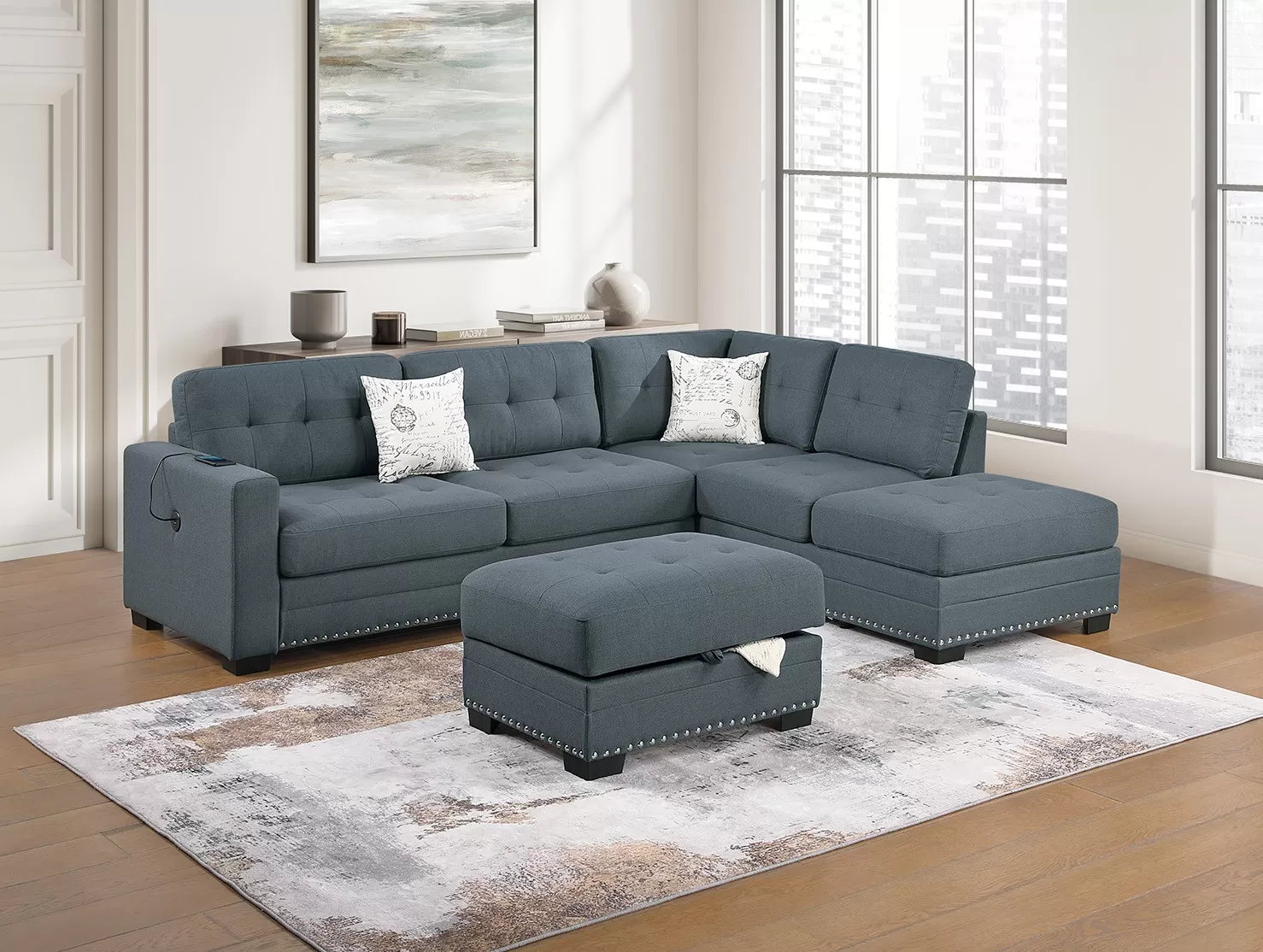 3-Piece Reversible Sectional Set W/ Ottoman ||  F8485 / F8486