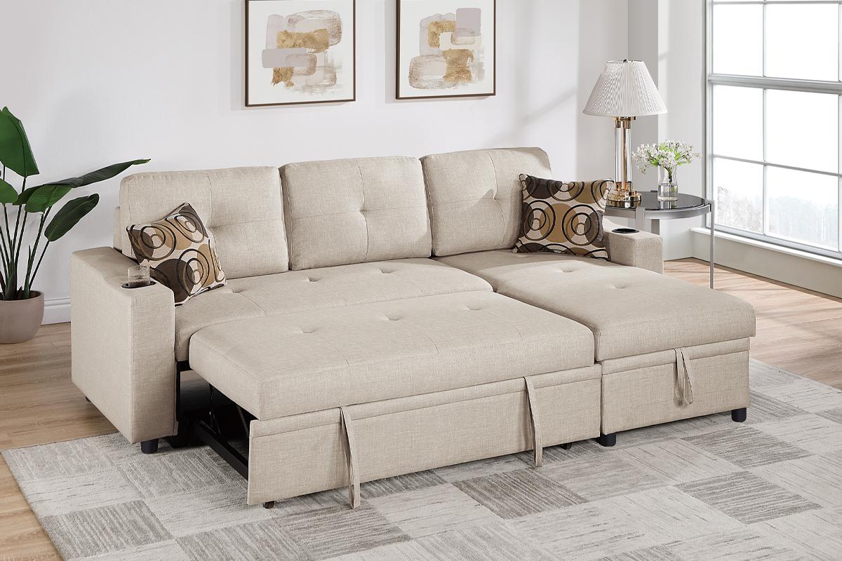 Reversible Convertible Sectional W/Cup Holders & Storage -F8538