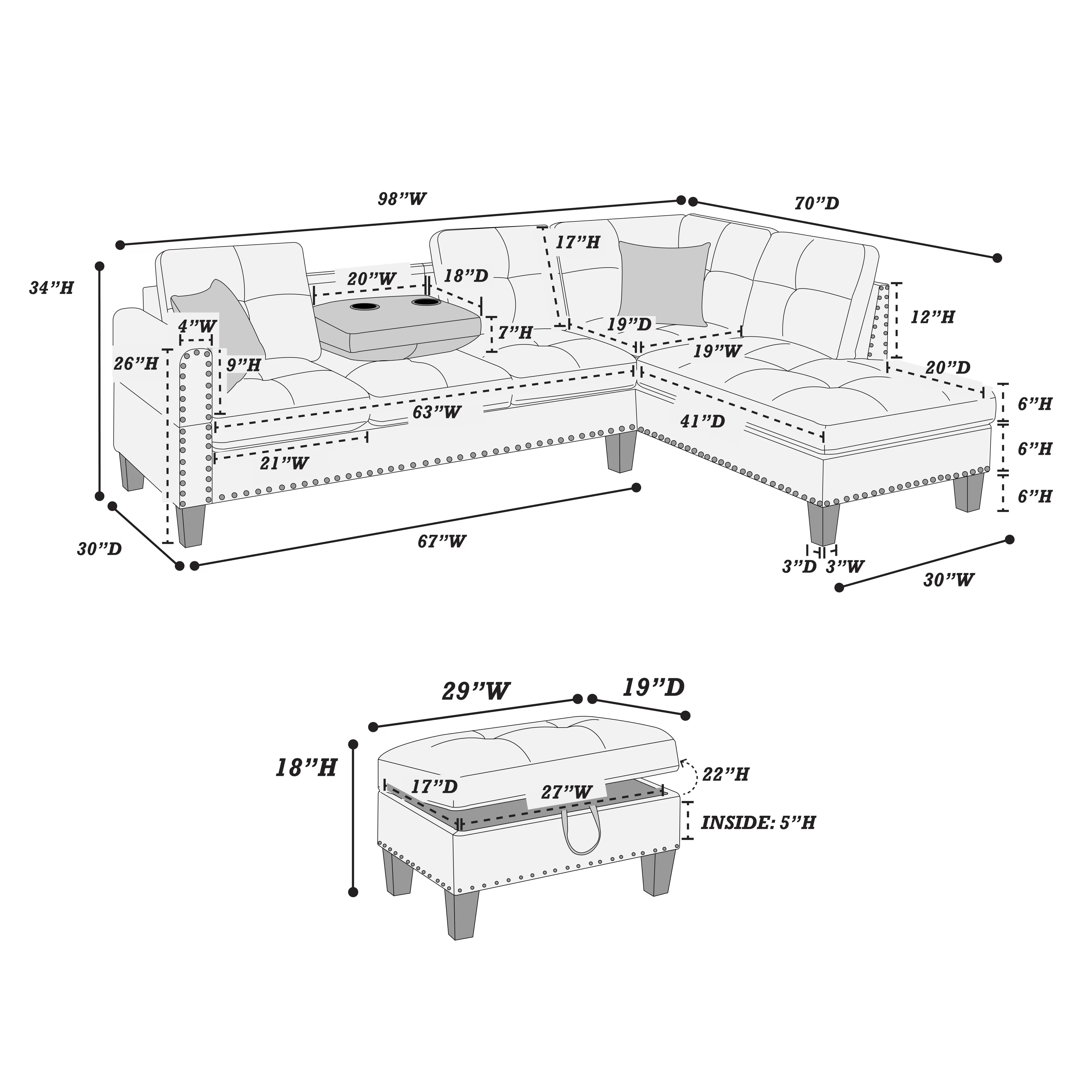 3-Piece Sectional Set ||  F8886 / F8887