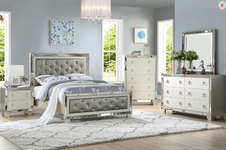 Grey Bed Frame with button tufting on the headboard- F9428