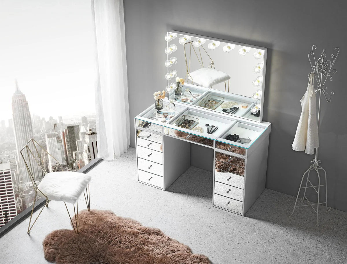 IVFT-SLAYPLUV2M5DR-WHT-N2 | SlayStation 2.0 Mirrored Tabletop + 5 Drawer Units Bundle