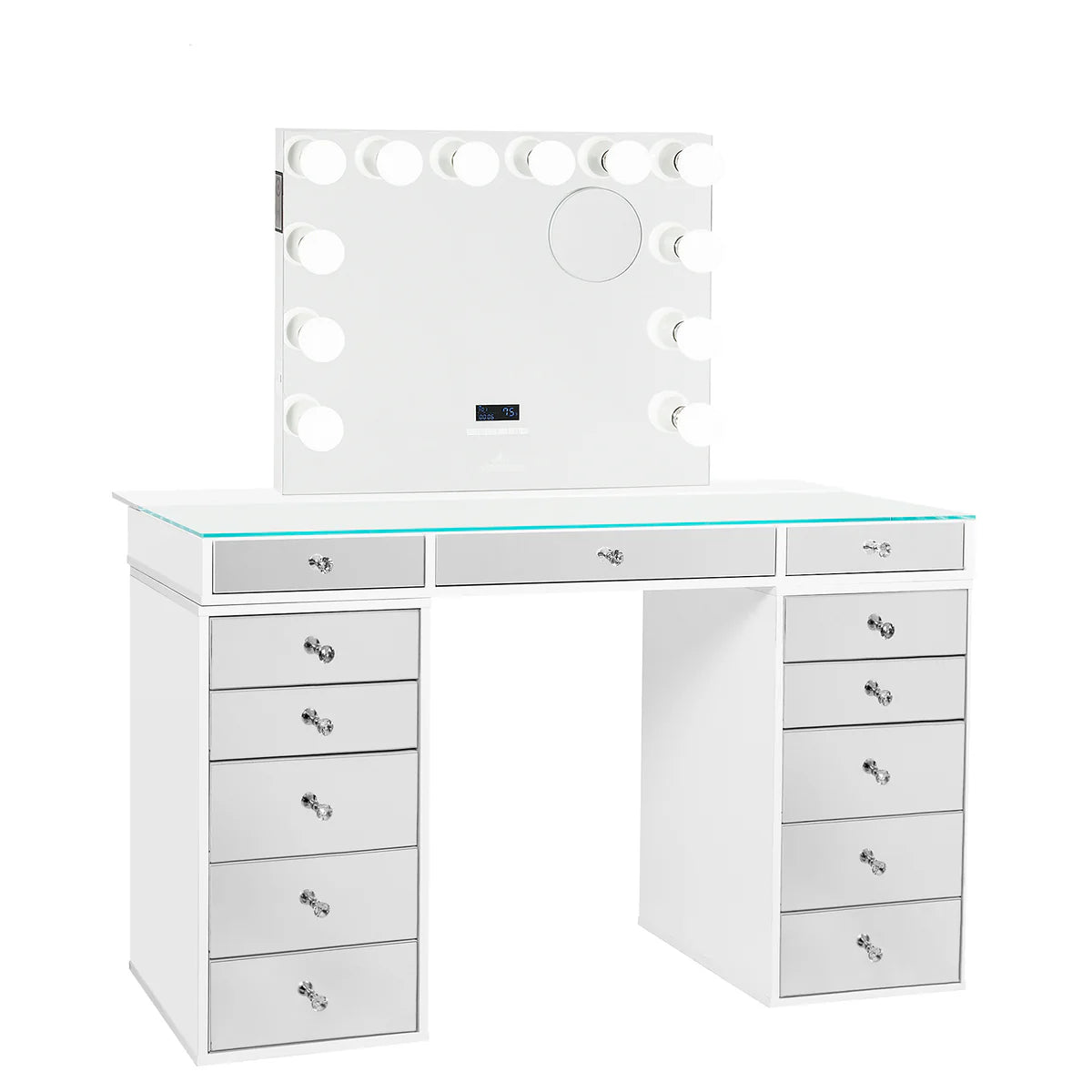 IVFT-SLAYPLUV2M5DR-WHT-N | SlayStation® Plus 2.0 Mirrored Tabletop + Vanity Mirror + 5 Drawer Units Bundle