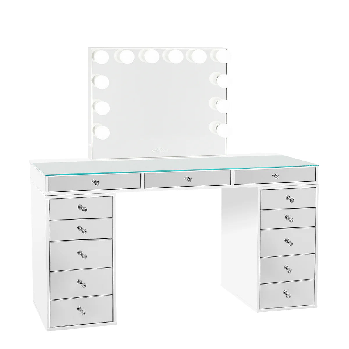 IVFT-SLAYPROV2M5DR-WHT-N | SlayStation® Pro 2.0 Mirrored Tabletop + Vanity Mirror + 5 Drawer Units Bundle