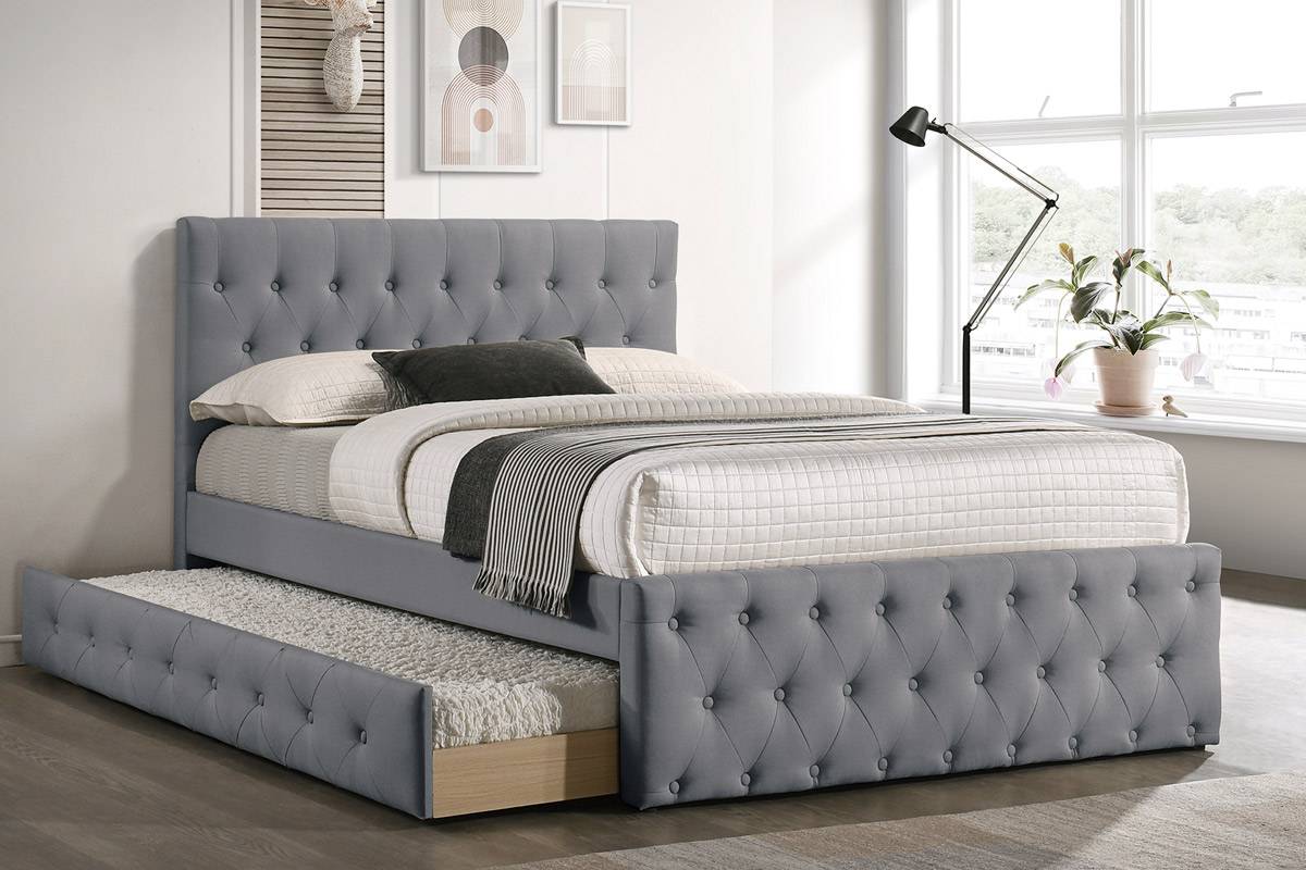 TWIN BED W/TRUNDLE-LIGHT GREY BURLAP  - F9519T