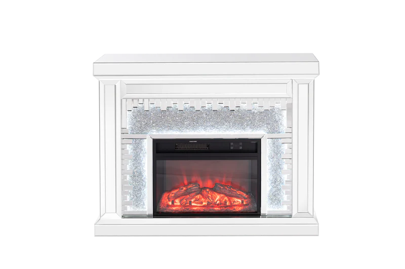 VANITII Crushed Diamonds LED Mirrored Fireplace    X-FIRPLS-LED-01