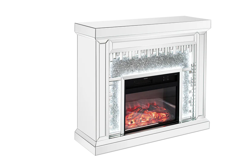 VANITII Crushed Diamonds LED Mirrored Fireplace    X-FIRPLS-LED-01