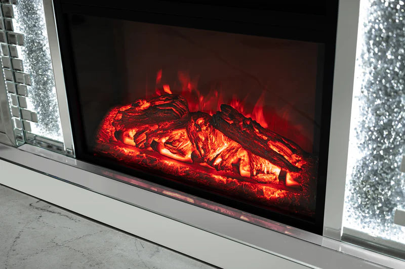 VANITII Crushed Diamonds LED Mirrored Fireplace    X-FIRPLS-LED-01