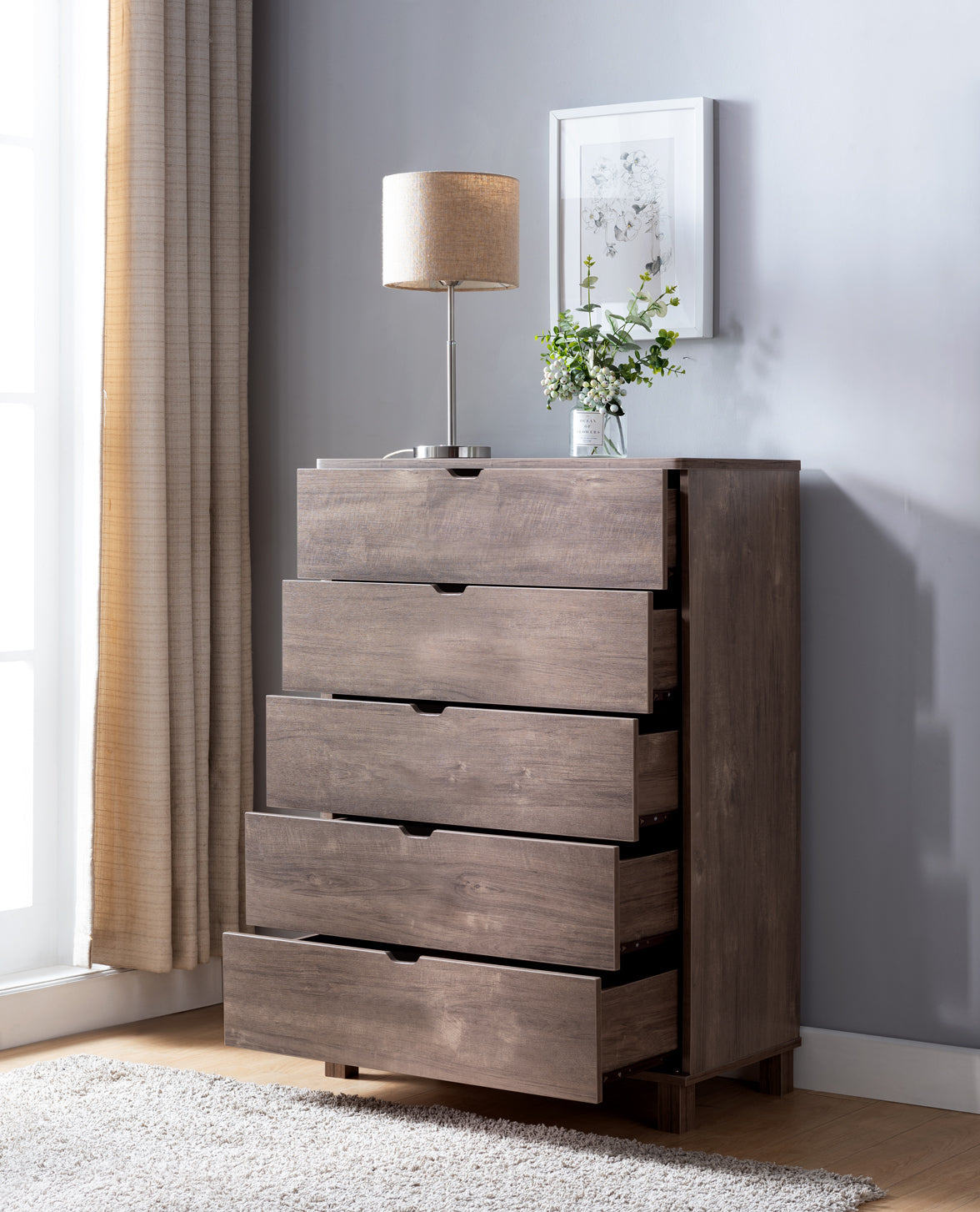 Y2206 | 5 DRAWERS CHEST - HAZELNUT