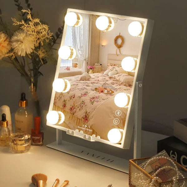 VANITII Fenair Hollywood Glow Vanity Mirror with Wireless Charging M - 9 Dimmable LED Bulbs | VNT-2530-JMBT-WHT