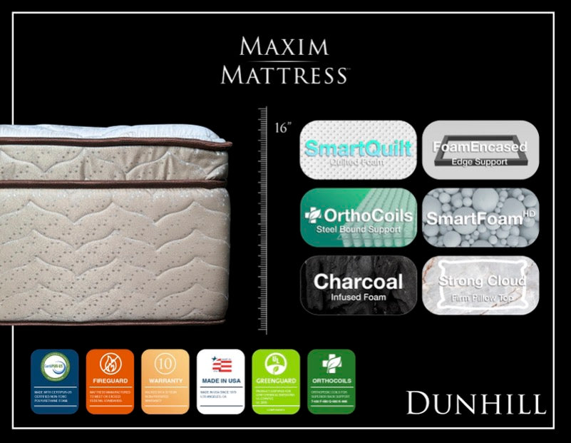 The Dunhill Luxury Pillow Top FIRM Mattress, by Maxim Mattress