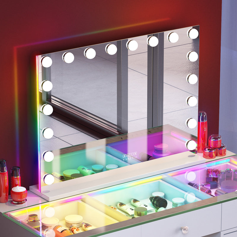 VANITII Mary Hollywood Vanity Mirror with RGB and Bluetooth Speaker- 18 Dimmable LED Bulbs  VNT-8058-JMRGB-BT