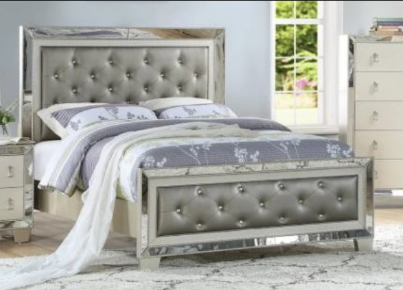 Grey Bed Frame with button tufting on the headboard- F9428