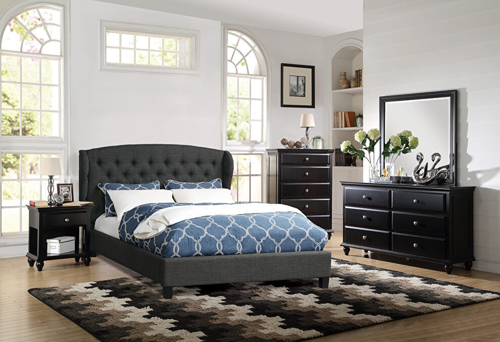 Charcoal fabric upholstery bed-F9440
