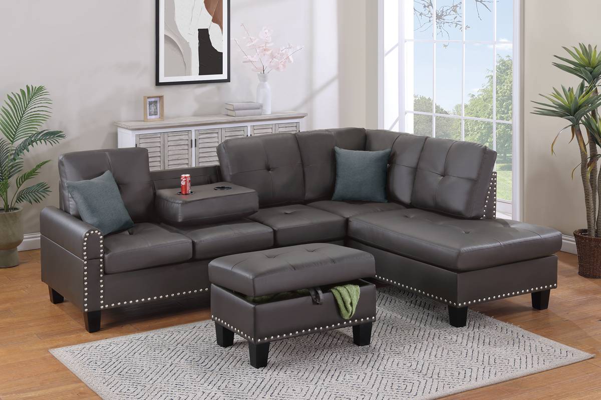 3-PC Leather Sectional Sofa with Storage Ottoman F8888/F8889