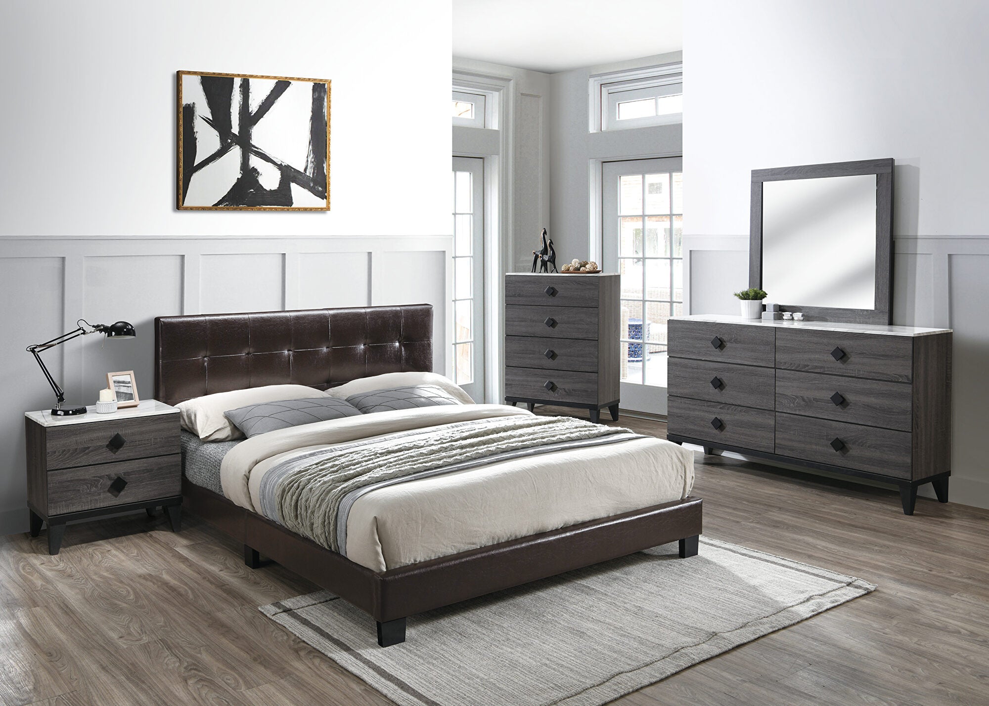 Brown Faux Leather Queen Bed Frame - F9566