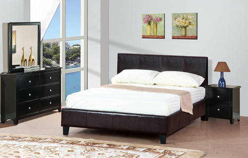 Brown Vegan Leather Bed Frame - F9211
