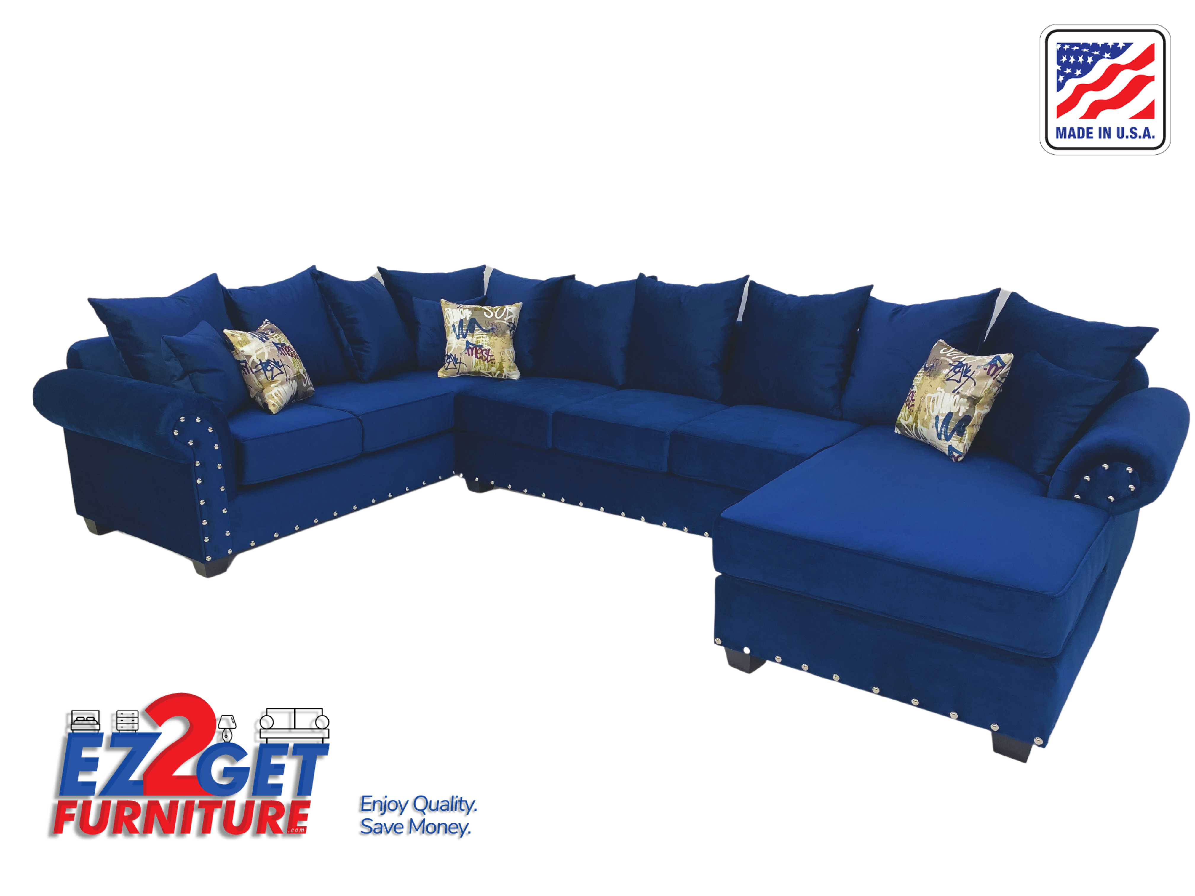 Graffiti Blue Sectional with Chaise