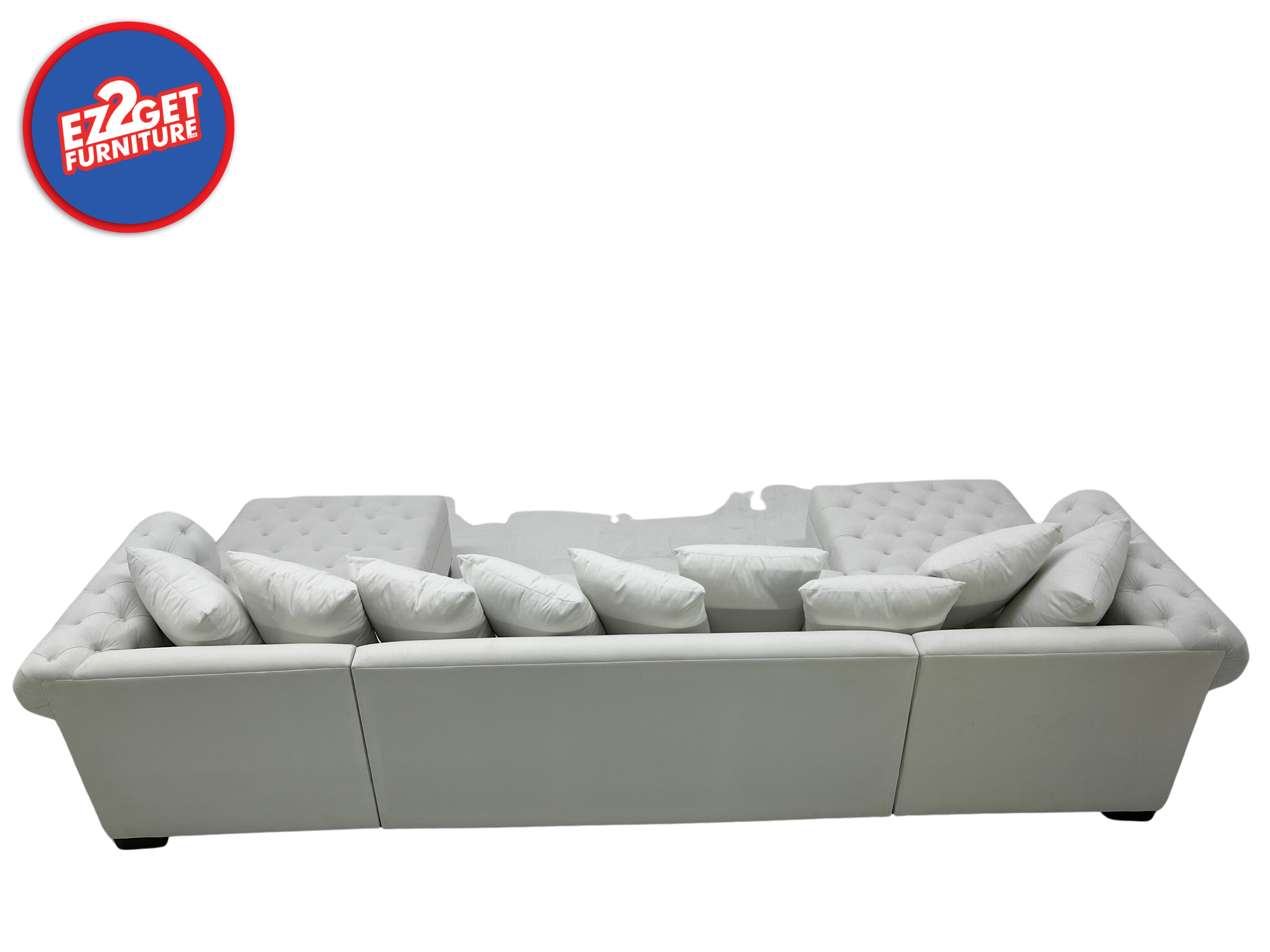 The Kayle White Sectional In suede with tufted seats